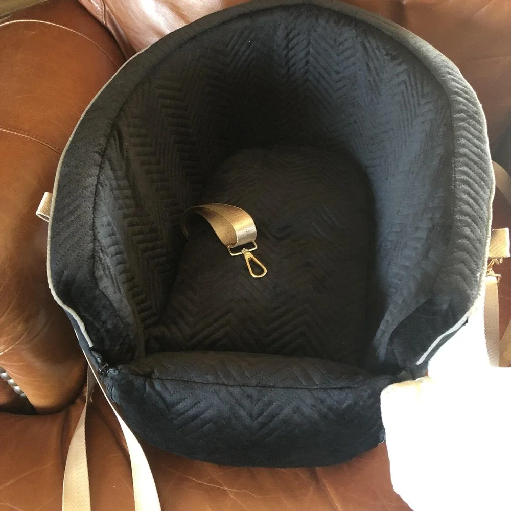 Small Dog Car Seat Booster Carrier Plush Black Velour Bow Tether Straps Non-Slip